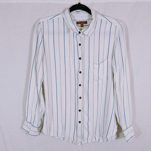 Jachs Girlfriend White Soft Button Down Top w/Blue Stripes Size M - Picture 1 of 2